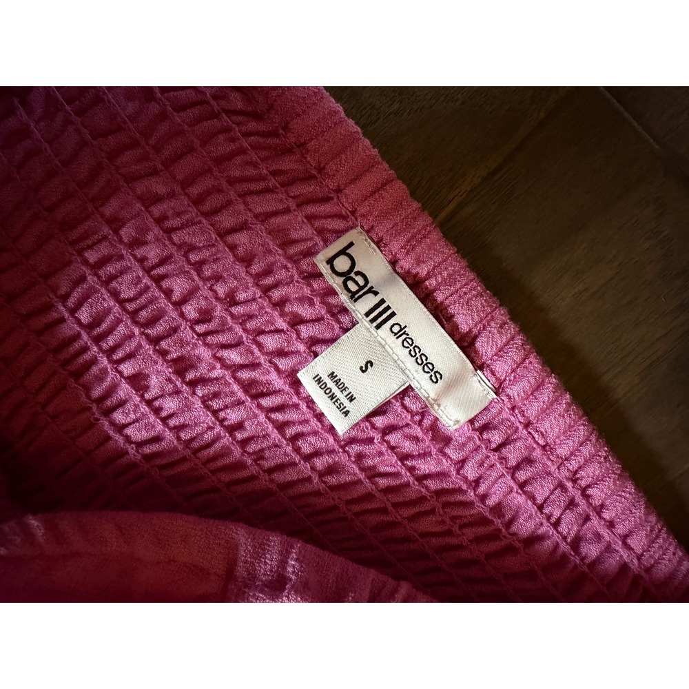 Bar III Womens Pink Smocked Puff Sleeve Square Neck Mini Dress Size Small - Picture 2 of 6